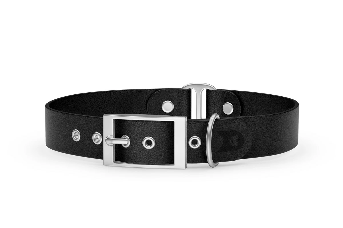 Duo-Halsband für Hunde: Schwarz & Schwarz mit Silber-Komponenten