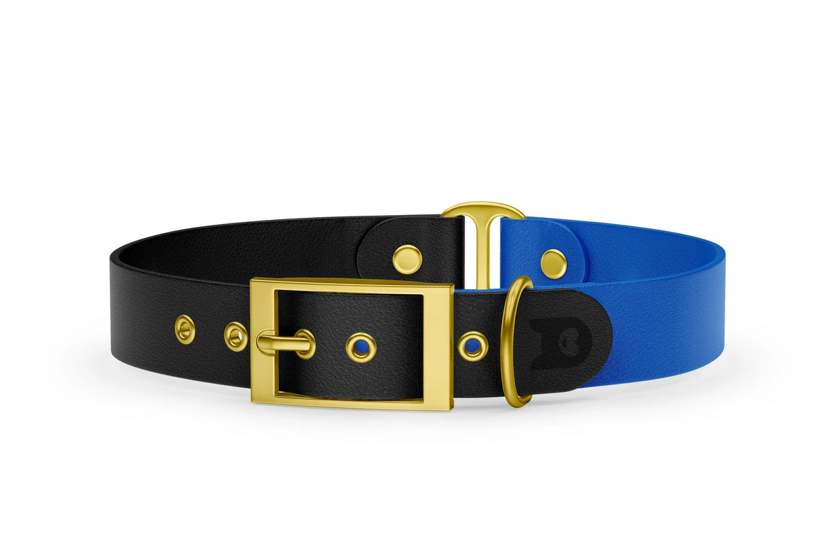 Duo-Halsband für Hunde: Schwarz & Blau mit Gold-Komponenten