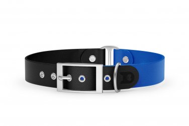 Duo-Halsband für Hunde: Schwarz & Blau mit Silber-Komponenten