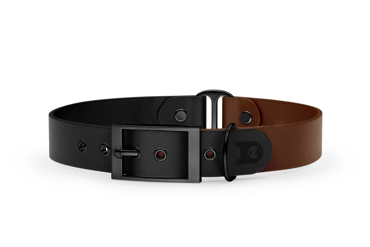Duo-Halsband für Hunde: Schwarz & Dunkelbraun mit Schwarz-Komponenten