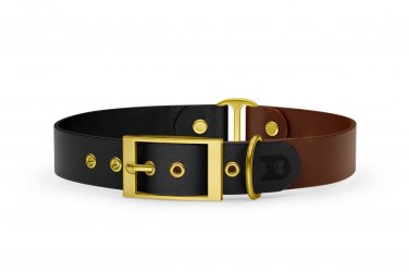 Duo-Halsband für Hunde: Schwarz & Dunkelbraun mit Gold-Komponenten