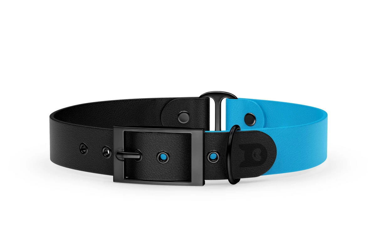 Duo-Halsband für Hunde: Schwarz & Hellblau mit Schwarz-Komponenten