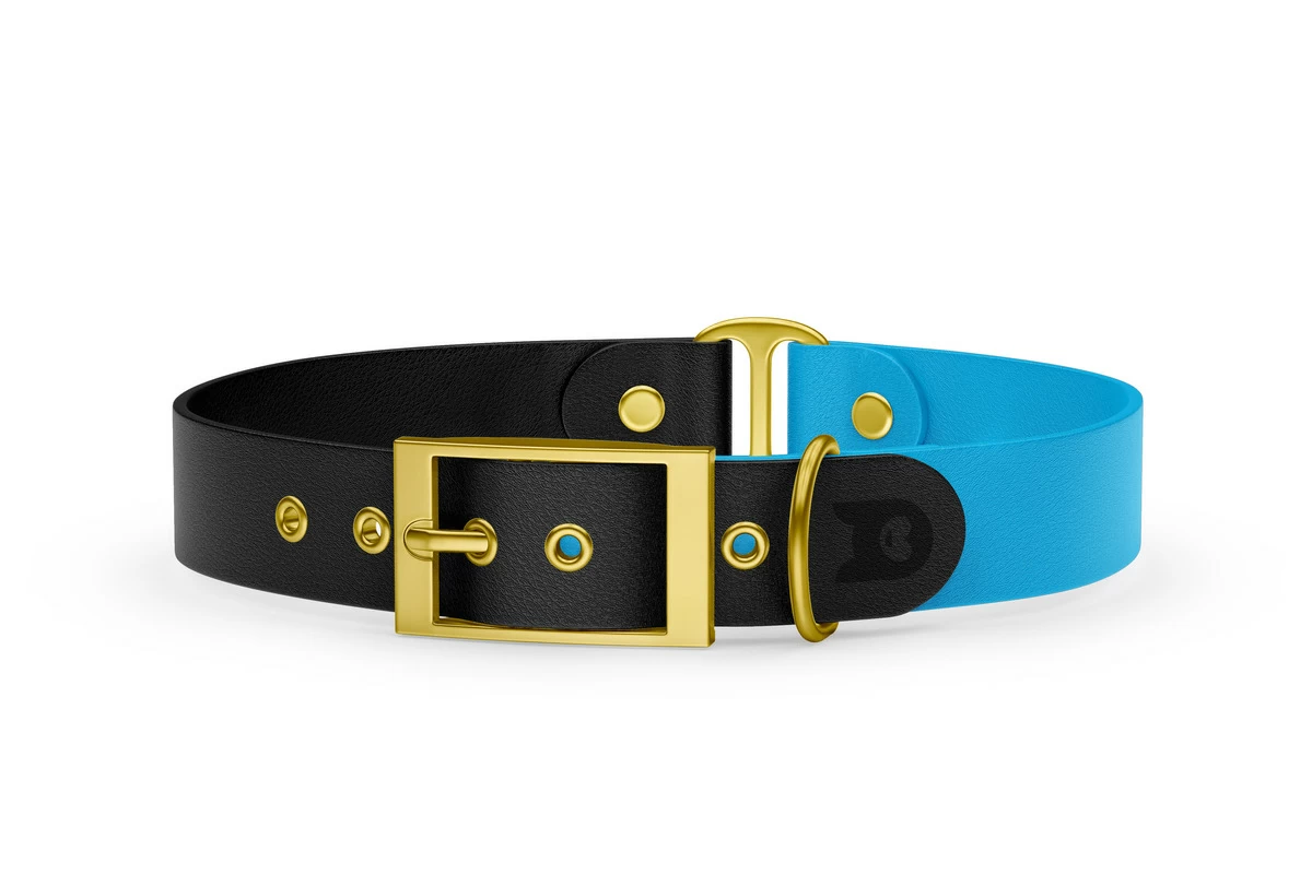 Duo-Halsband für Hunde: Schwarz & Hellblau mit Gold-Komponenten