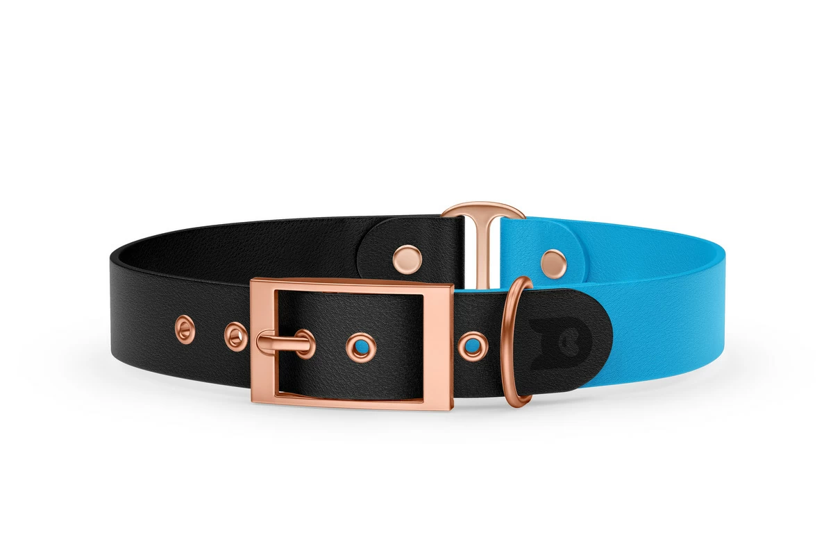 Duo-Halsband für Hunde: Schwarz & Hellblau mit Rosegold-Komponenten