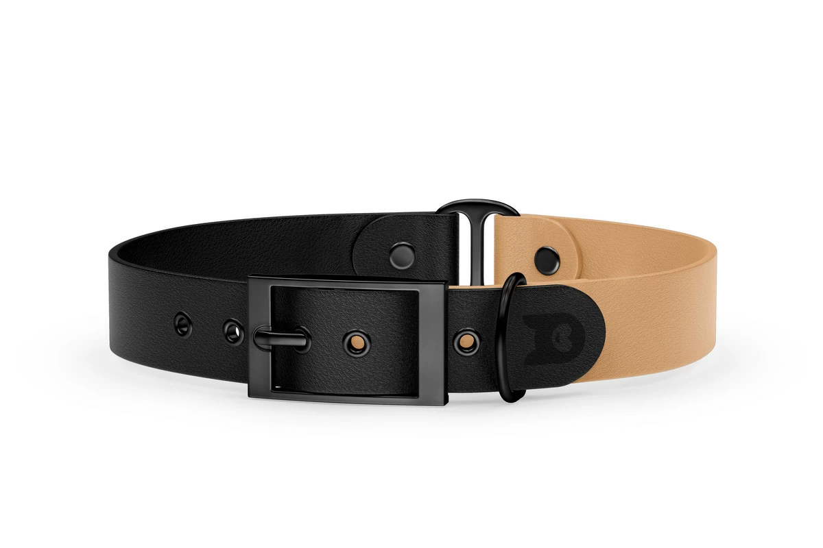 Duo-Halsband für Hunde: Schwarz & Hellbraun mit Schwarz-Komponenten