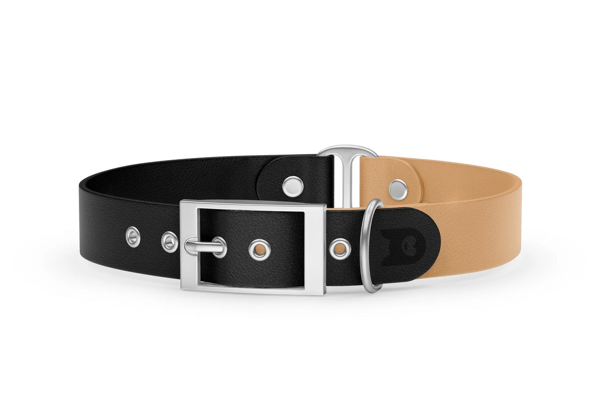 Duo-Halsband für Hunde: Schwarz & Hellbraun mit Silber-Komponenten