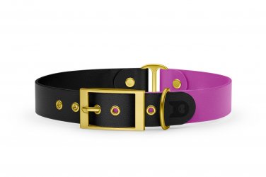 Duo-Halsband für Hunde: Schwarz & Hellviolett mit Gold-Komponenten