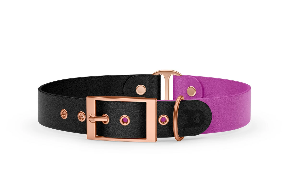 Duo-Halsband für Hunde: Schwarz & Hellviolett mit Rosegold-Komponenten