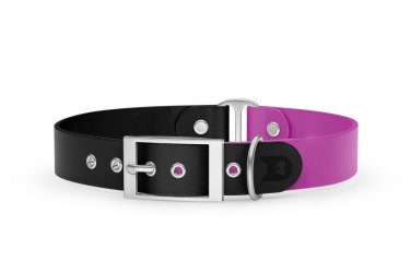Duo-Halsband für Hunde: Schwarz & Hellviolett mit Silber-Komponenten