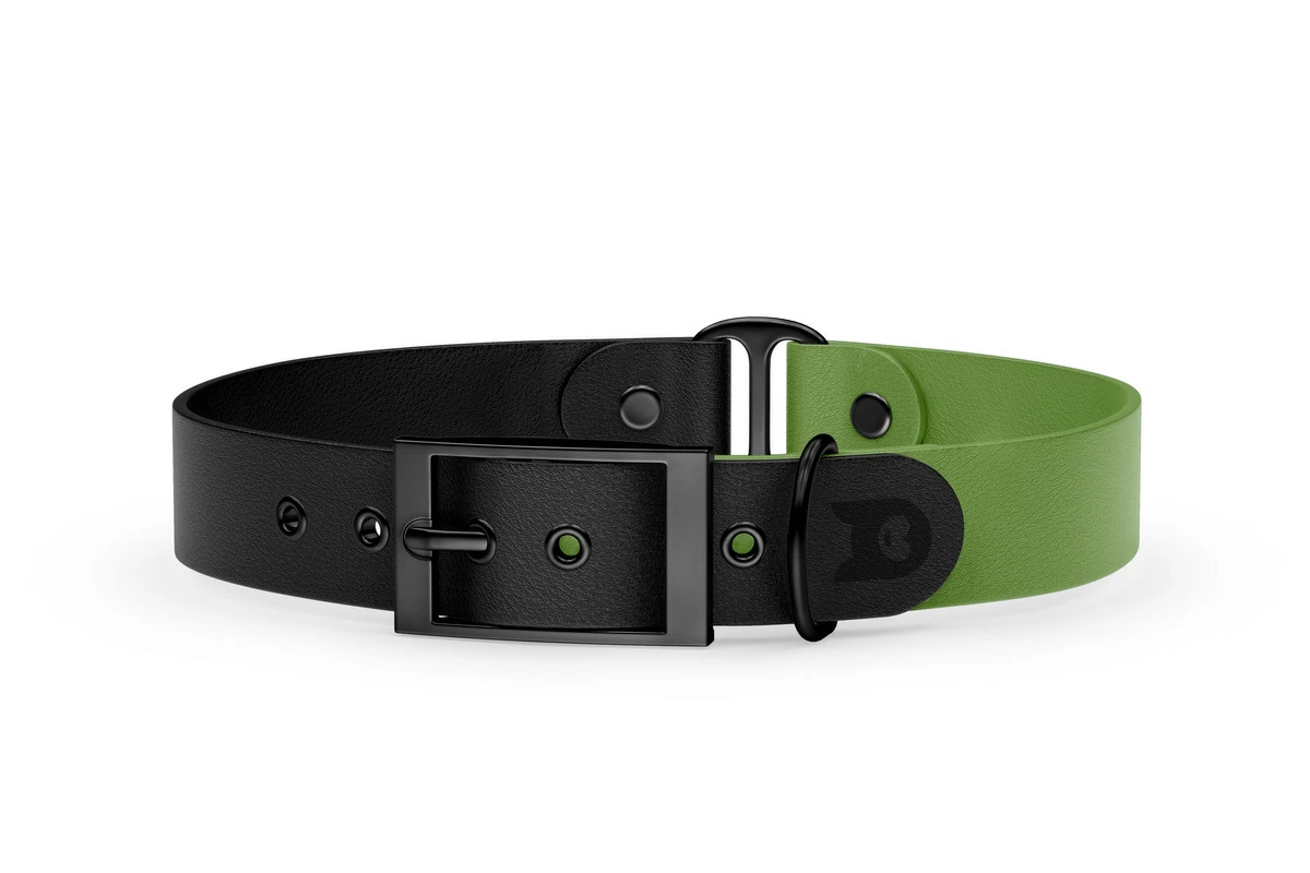 Duo-Halsband für Hunde: Schwarz & Oliv mit Schwarz-Komponenten