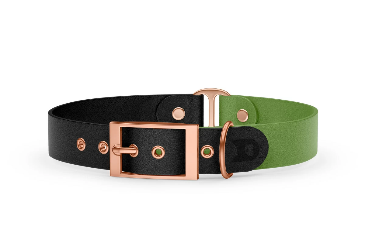 Duo-Halsband für Hunde: Schwarz & Oliv mit Rosegold-Komponenten