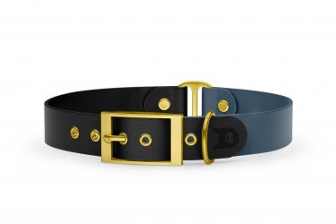 Duo-Halsband für Hunde: Schwarz & Petrol mit Gold-Komponenten