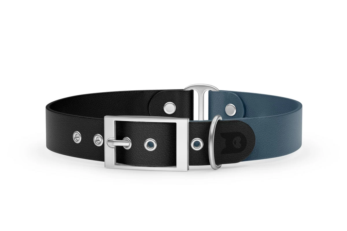 Duo-Halsband für Hunde: Schwarz & Petrol mit Silber-Komponenten