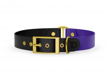 Duo-Halsband für Hunde: Schwarz & Violett mit Gold-Komponenten