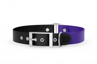 Duo-Halsband für Hunde: Schwarz & Violett mit Silber-Komponenten