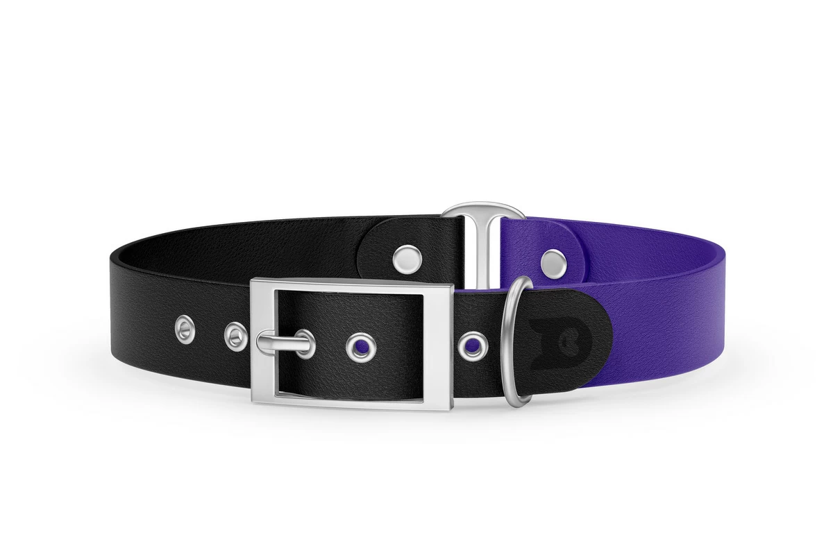 Duo-Halsband für Hunde: Schwarz & Violett mit Silber-Komponenten