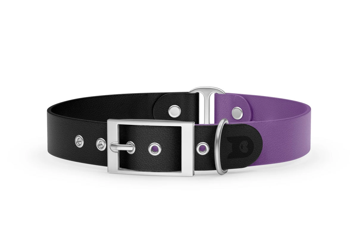 Duo-Halsband für Hunde: Schwarz & Purpur mit Silber-Komponenten