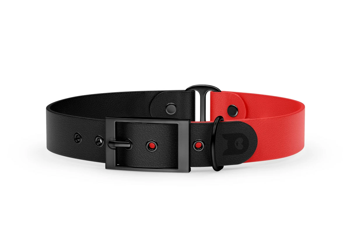 Duo-Halsband für Hunde: Schwarz & Rot mit Schwarz-Komponenten