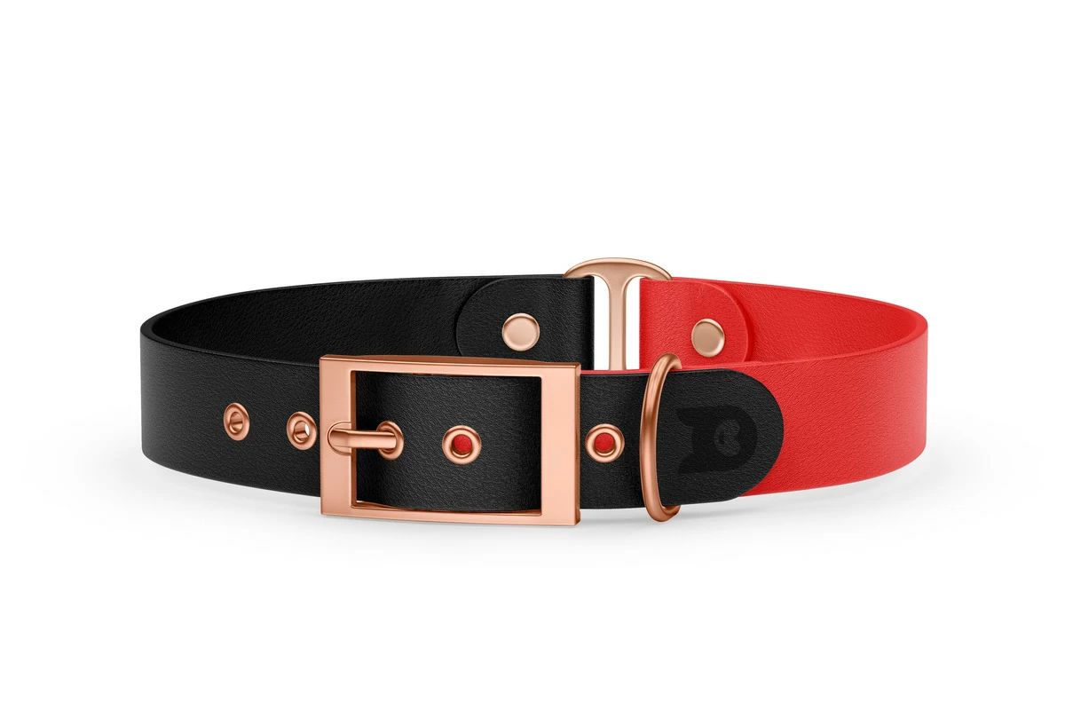 Duo-Halsband für Hunde: Schwarz & Rot mit Rosegold-Komponenten