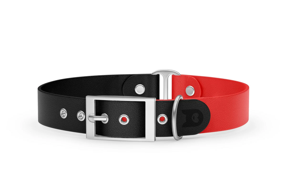 Duo-Halsband für Hunde: Schwarz & Rot mit Silber-Komponenten
