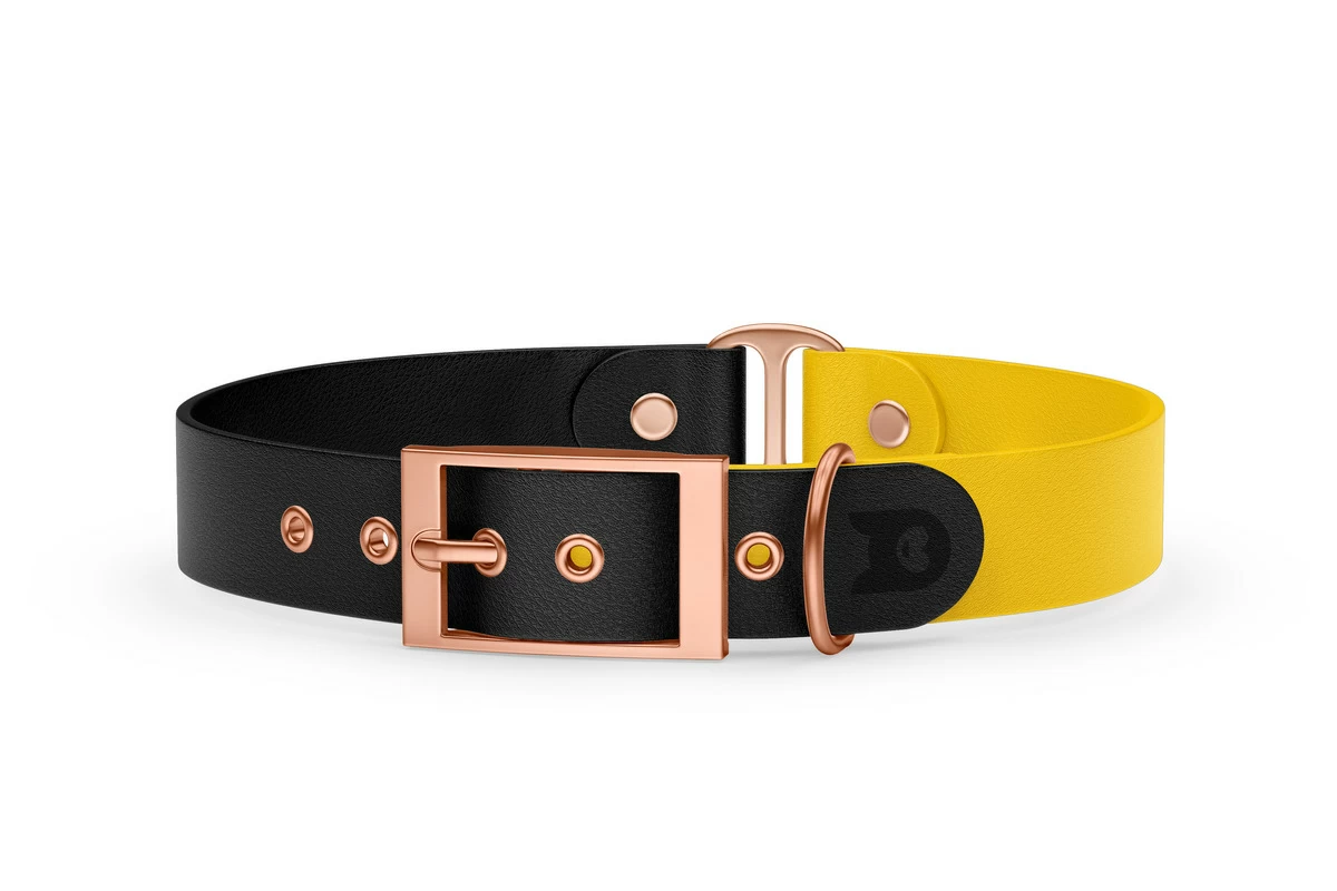 Duo-Halsband für Hunde: Schwarz & Gelb mit Rosegold-Komponenten