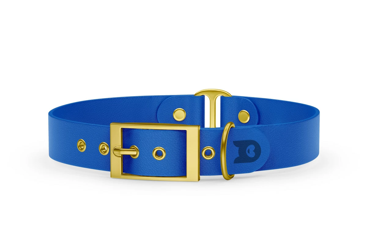 Duo-Halsband für Hunde: Blau & Blau mit Gold-Komponenten
