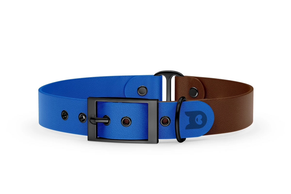 Duo-Halsband für Hunde: Blau & Dunkelbraun mit Schwarz-Komponenten