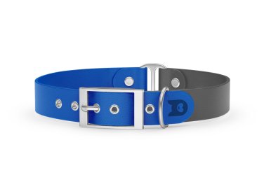 Duo-Halsband für Hunde: Blau & Grau mit Silber-Komponenten