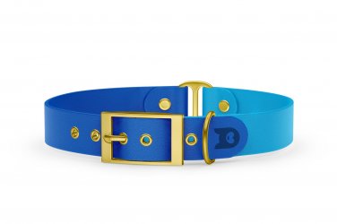 Duo-Halsband für Hunde: Blau & Hellblau mit Gold-Komponenten