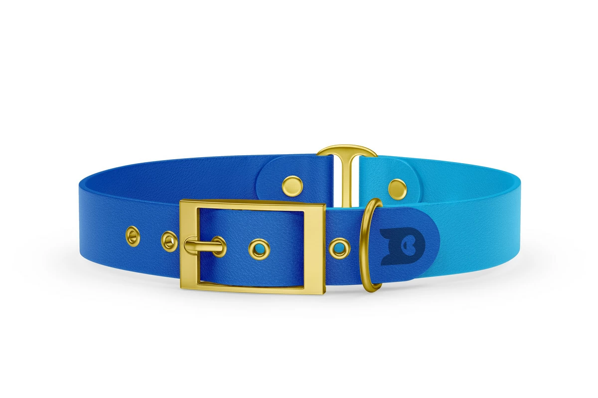 Duo-Halsband für Hunde: Blau & Hellblau mit Gold-Komponenten