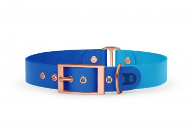 Duo-Halsband für Hunde: Blau & Hellblau mit Rosegold-Komponenten