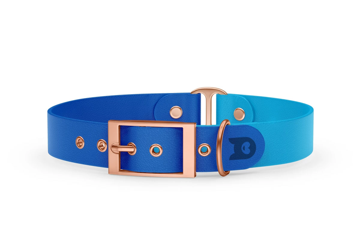 Duo-Halsband für Hunde: Blau & Hellblau mit Rosegold-Komponenten