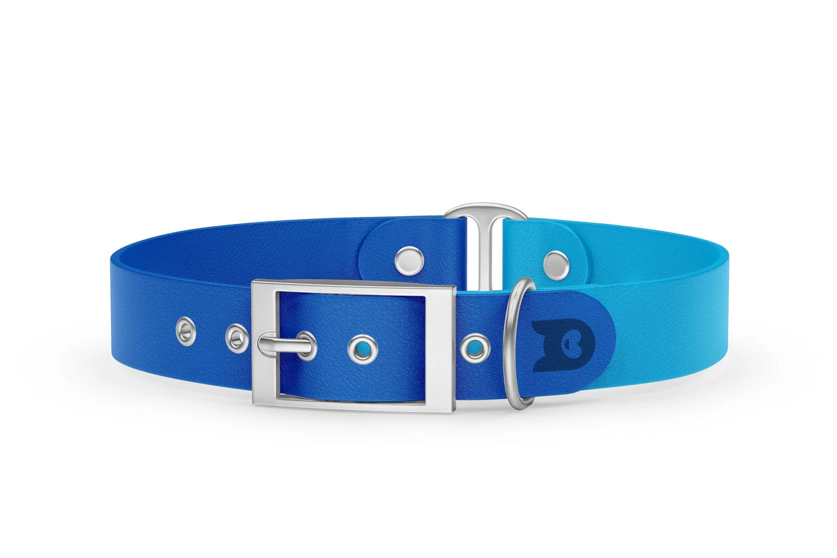 Duo-Halsband für Hunde: Blau & Hellblau mit Silber-Komponenten