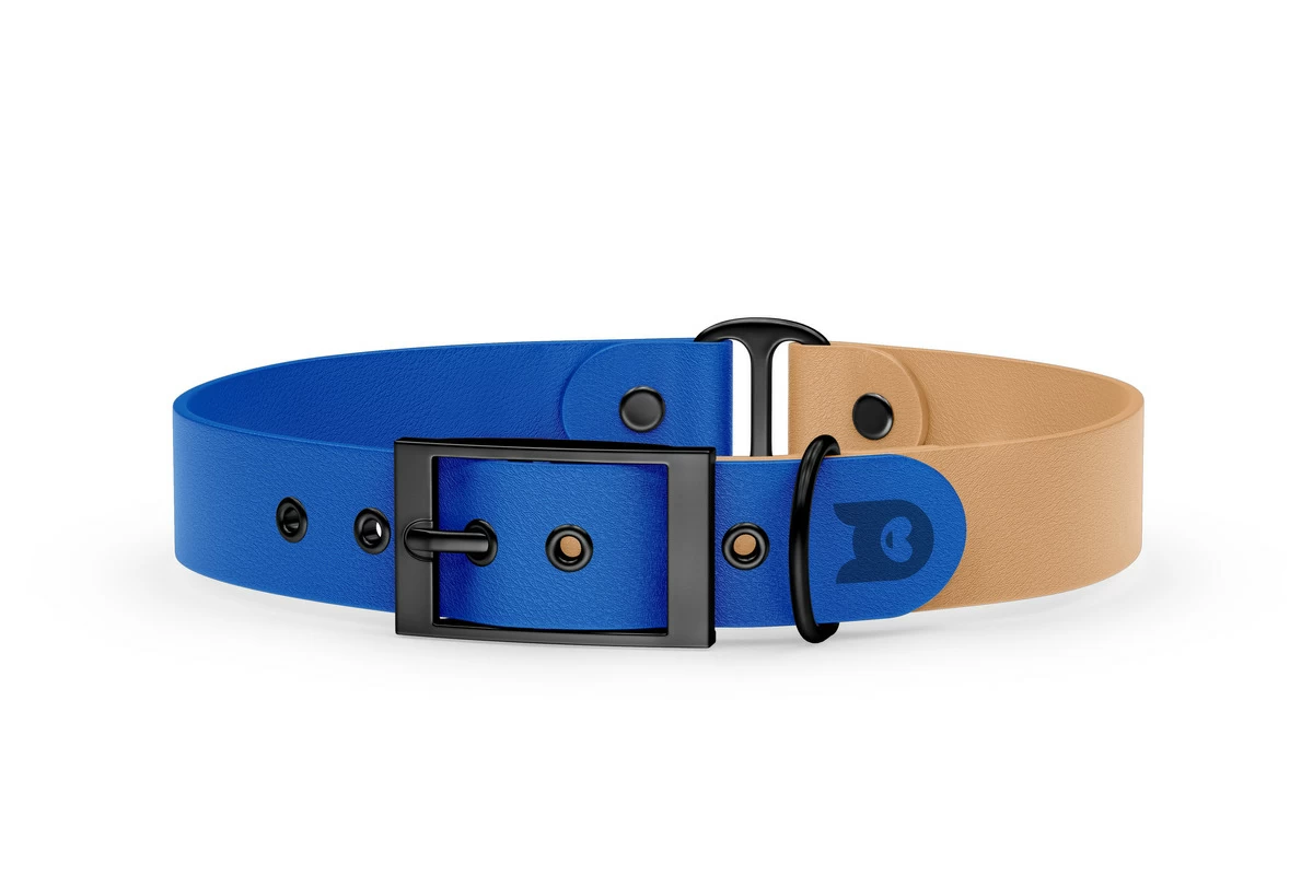 Duo-Halsband für Hunde: Blau & Hellbraun mit Schwarz-Komponenten