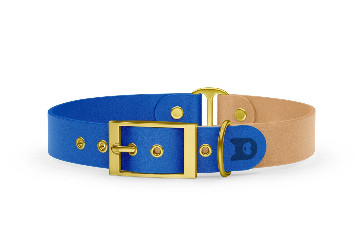 Duo-Halsband für Hunde: Blau & Hellbraun mit Gold-Komponenten