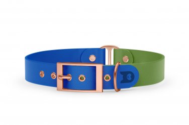 Duo-Halsband für Hunde: Blau & Oliv mit Rosegold-Komponenten