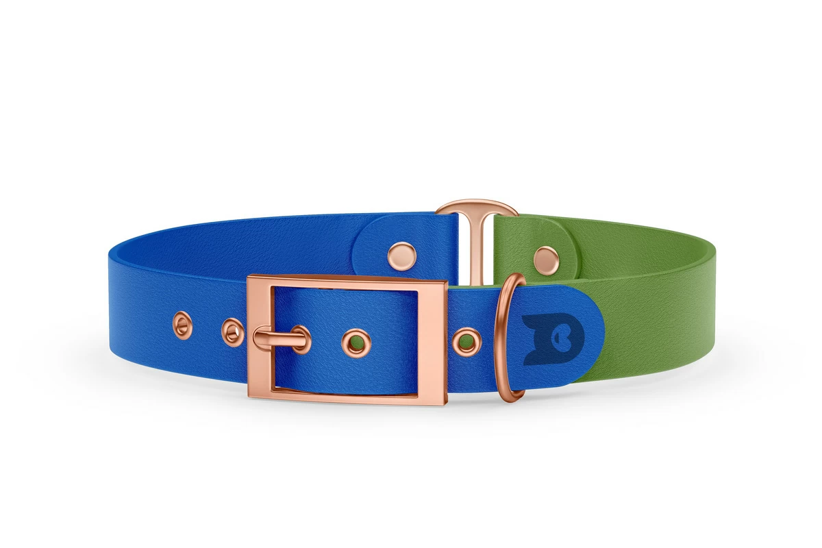 Duo-Halsband für Hunde: Blau & Oliv mit Rosegold-Komponenten