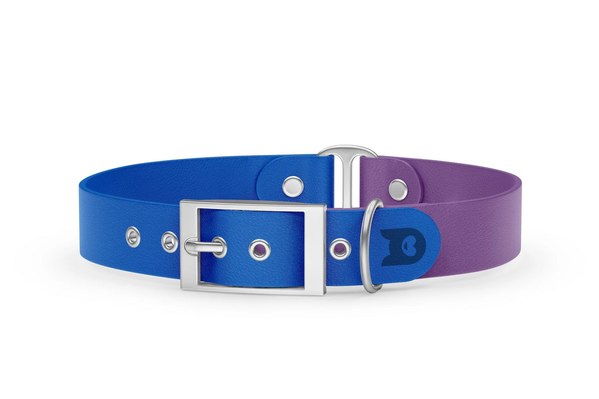 Duo-Halsband für Hunde: Blau & Purpur mit Silber-Komponenten