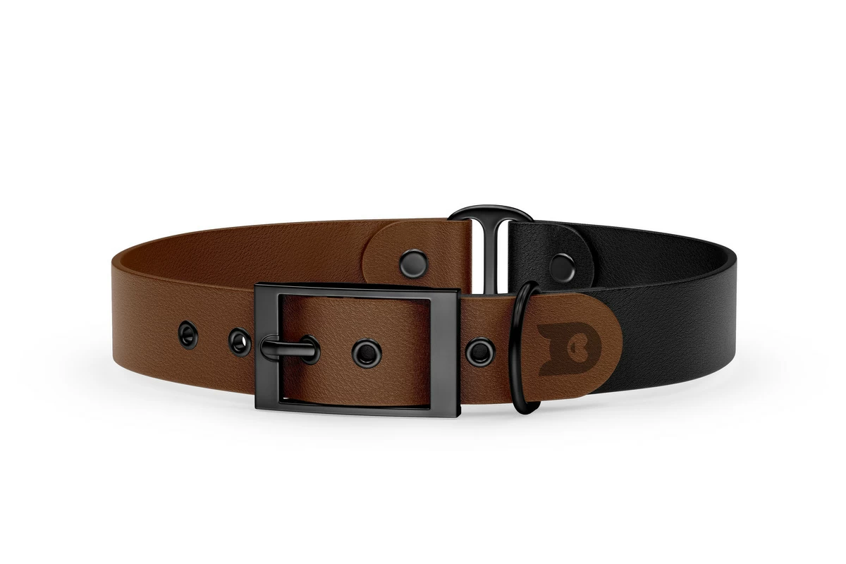 Duo-Halsband für Hunde: Dunkelbraun & Schwarz mit Schwarz-Komponenten