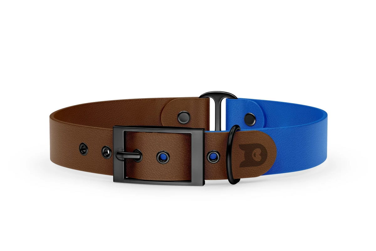 Duo-Halsband für Hunde: Dunkelbraun & Blau mit Schwarz-Komponenten