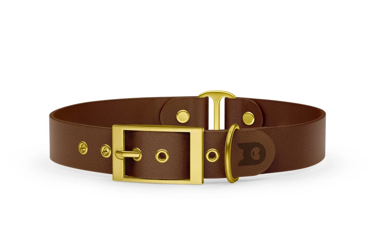 Duo-Halsband für Hunde: Dunkelbraun & Dunkelbraun mit Gold-Komponenten