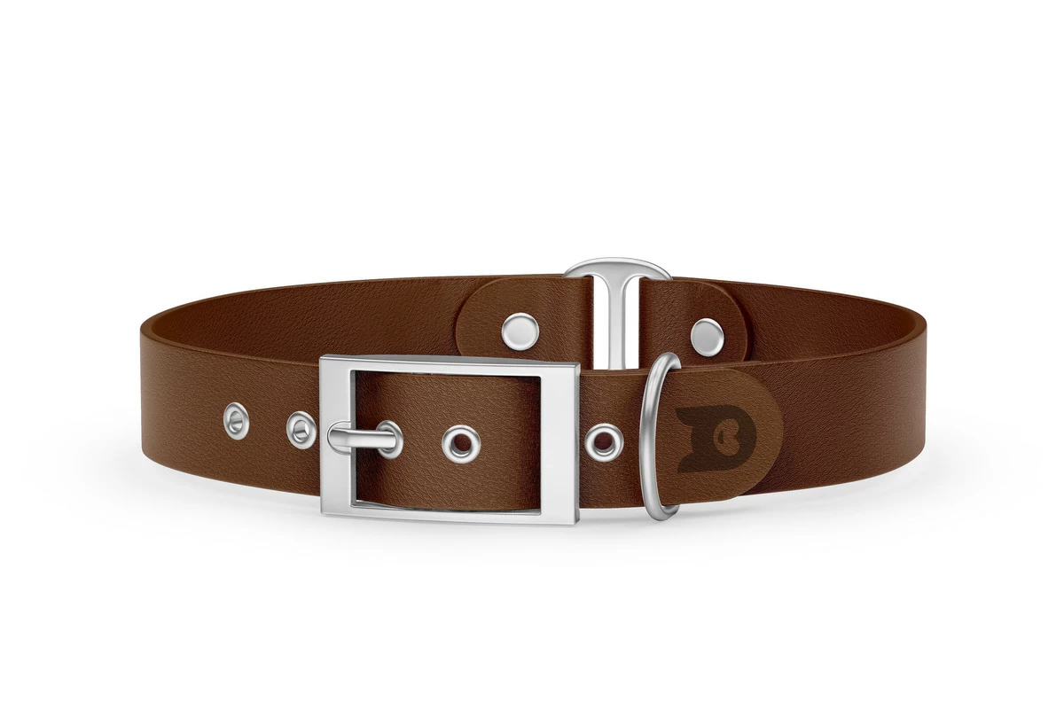 Duo-Halsband für Hunde: Dunkelbraun & Dunkelbraun mit Silber-Komponenten