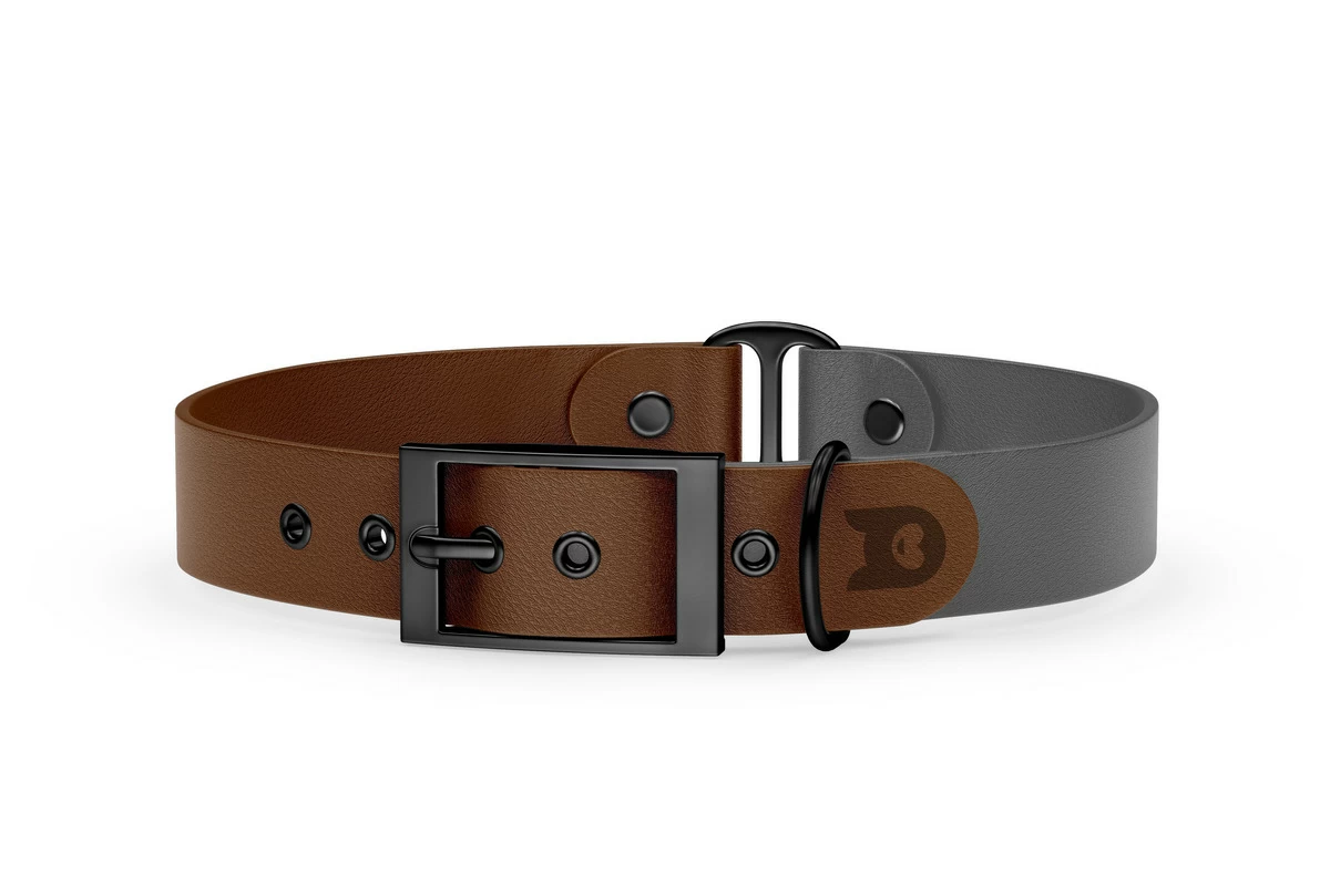 Duo-Halsband für Hunde: Dunkelbraun & Grau mit Schwarz-Komponenten