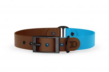 Duo-Halsband für Hunde: Dunkelbraun & Hellblau mit Schwarz-Komponenten