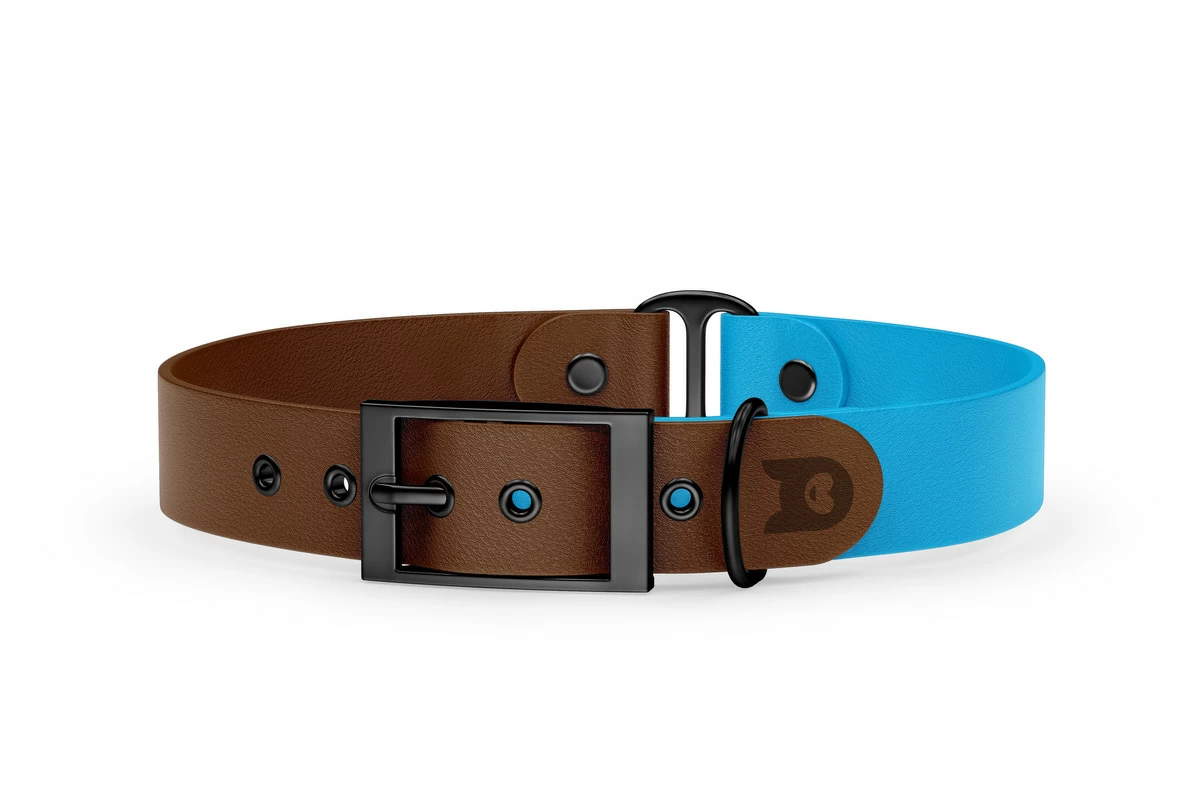 Duo-Halsband für Hunde: Dunkelbraun & Hellblau mit Schwarz-Komponenten