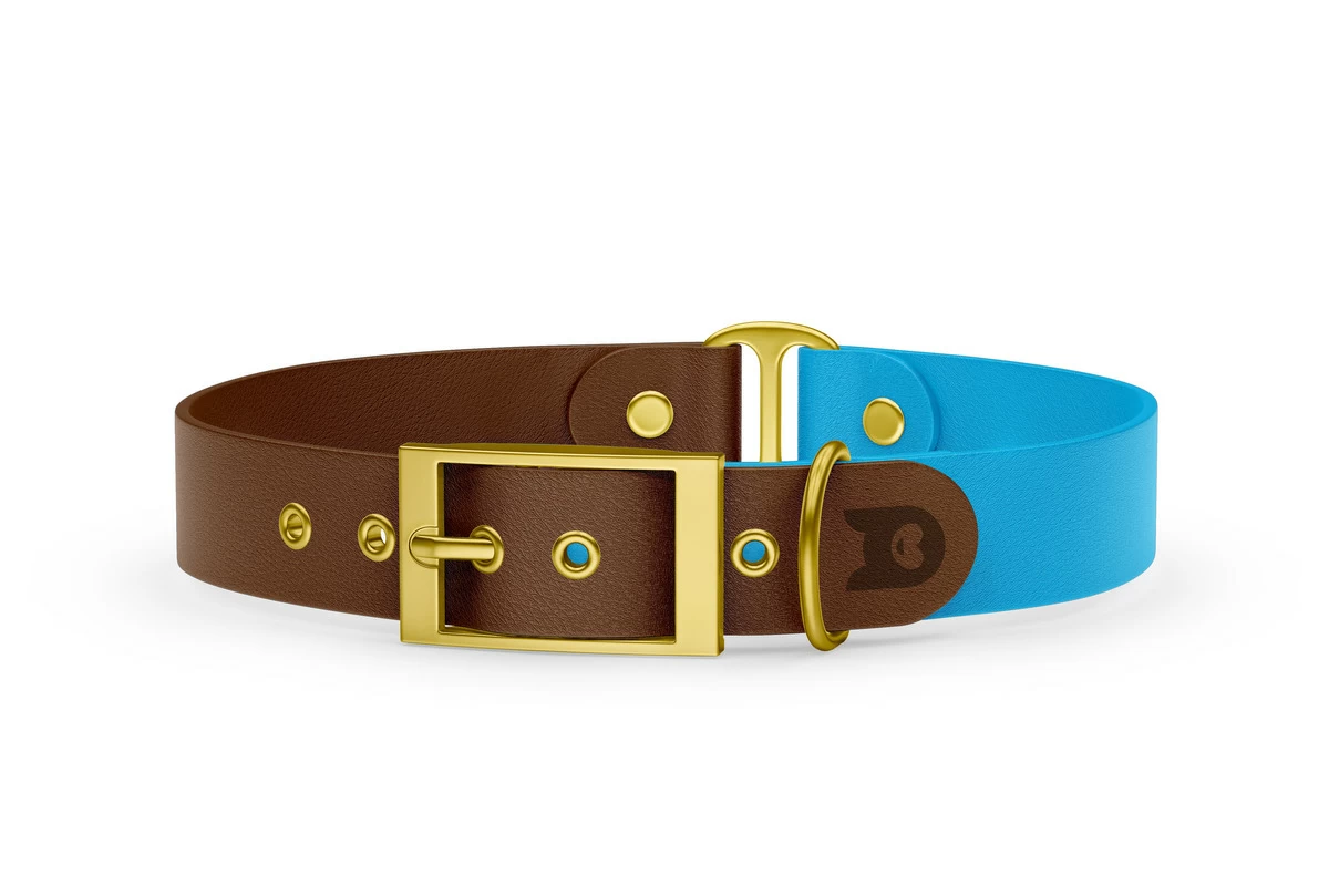Duo-Halsband für Hunde: Dunkelbraun & Hellblau mit Gold-Komponenten