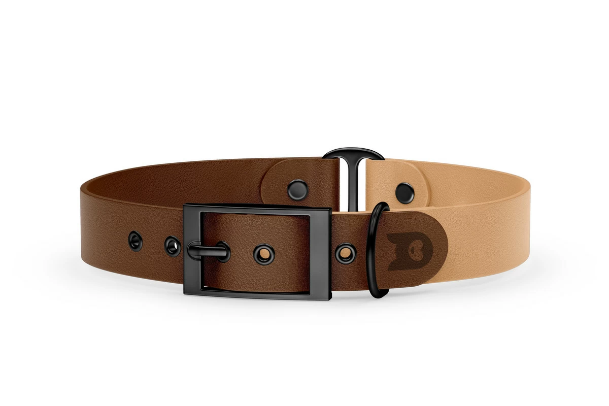 Duo-Halsband für Hunde: Dunkelbraun & Hellbraun mit Schwarz-Komponenten