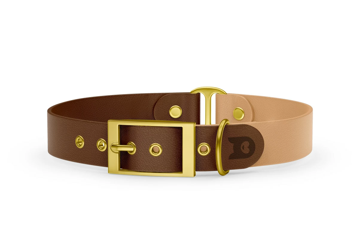 Duo-Halsband für Hunde: Dunkelbraun & Hellbraun mit Gold-Komponenten