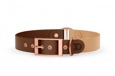 Duo-Halsband für Hunde: Dunkelbraun & Hellbraun mit Rosegold-Komponenten