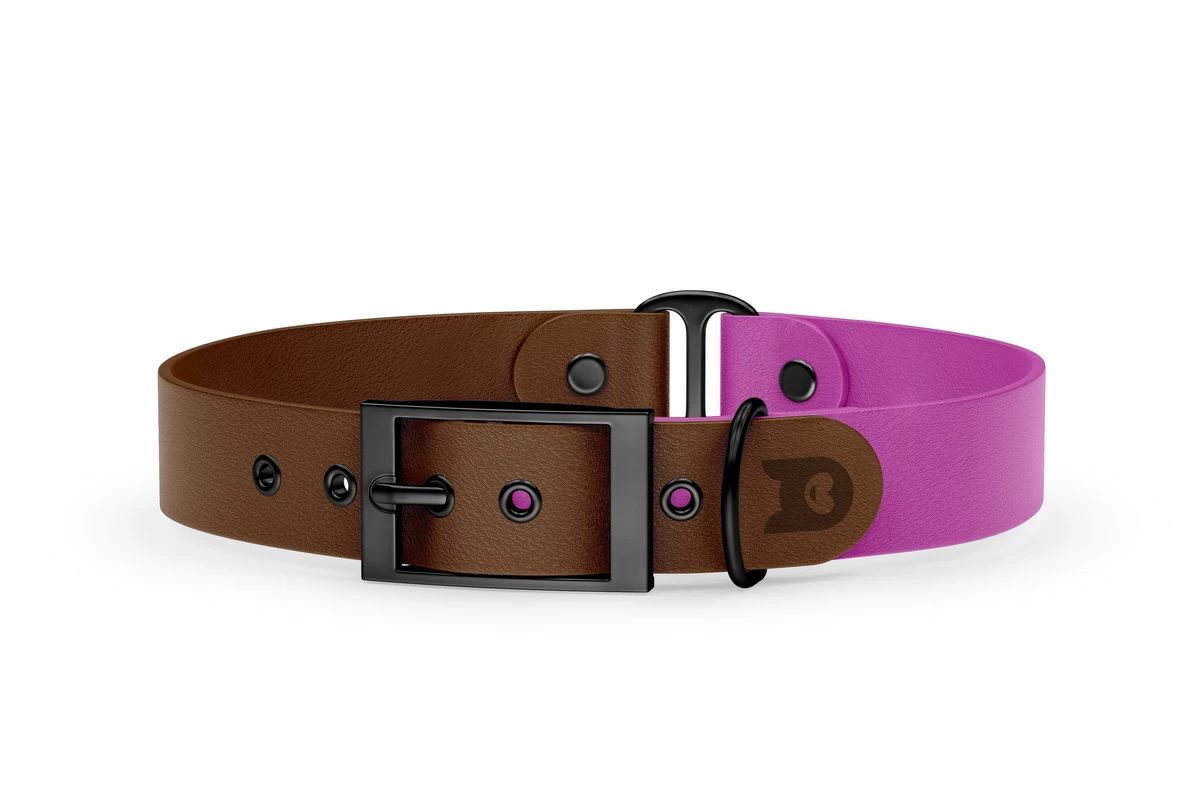 Duo-Halsband für Hunde: Dunkelbraun & Hellviolett mit Schwarz-Komponenten